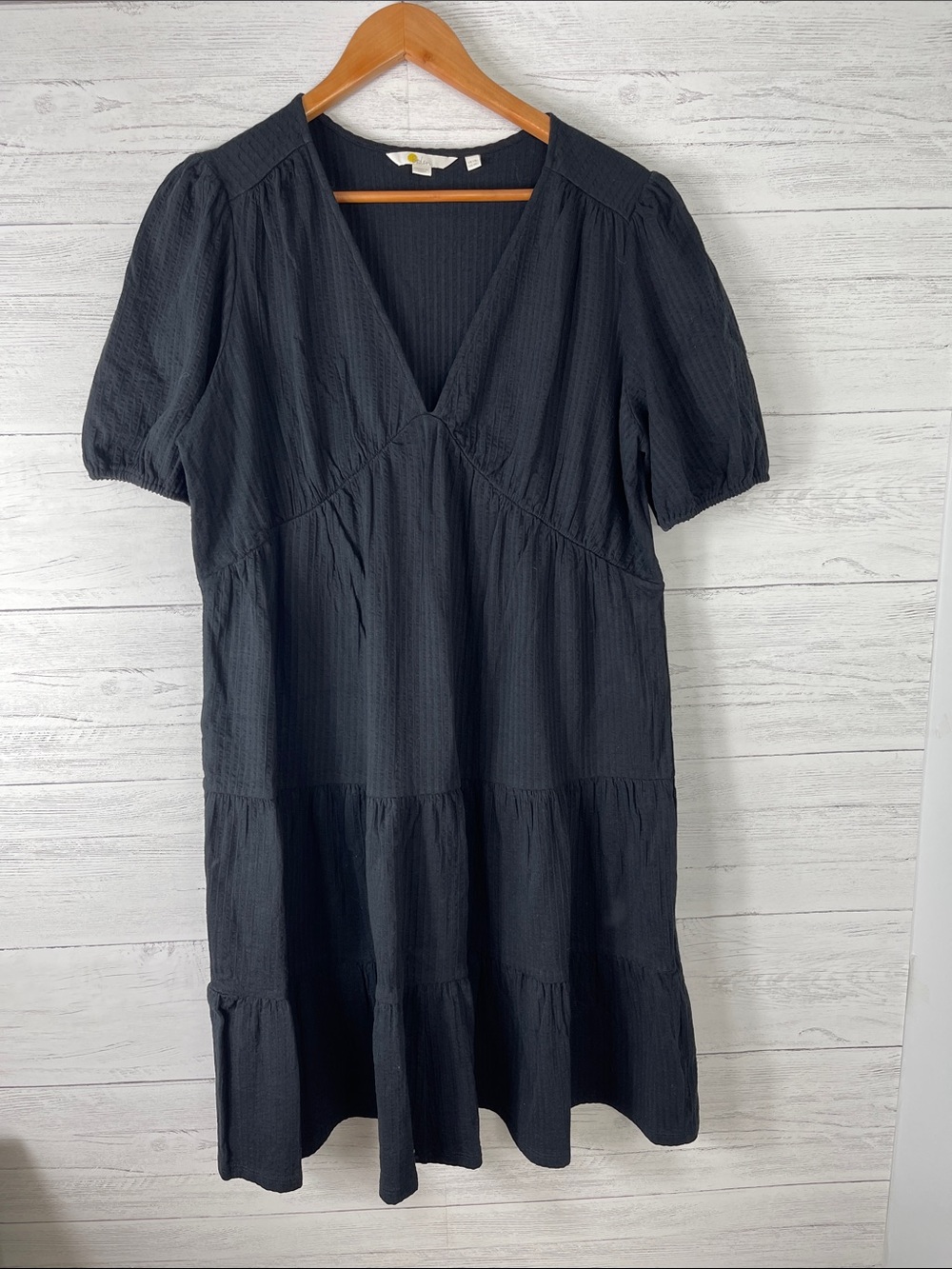 Boden Black V-Neck Tiered Midi Dress